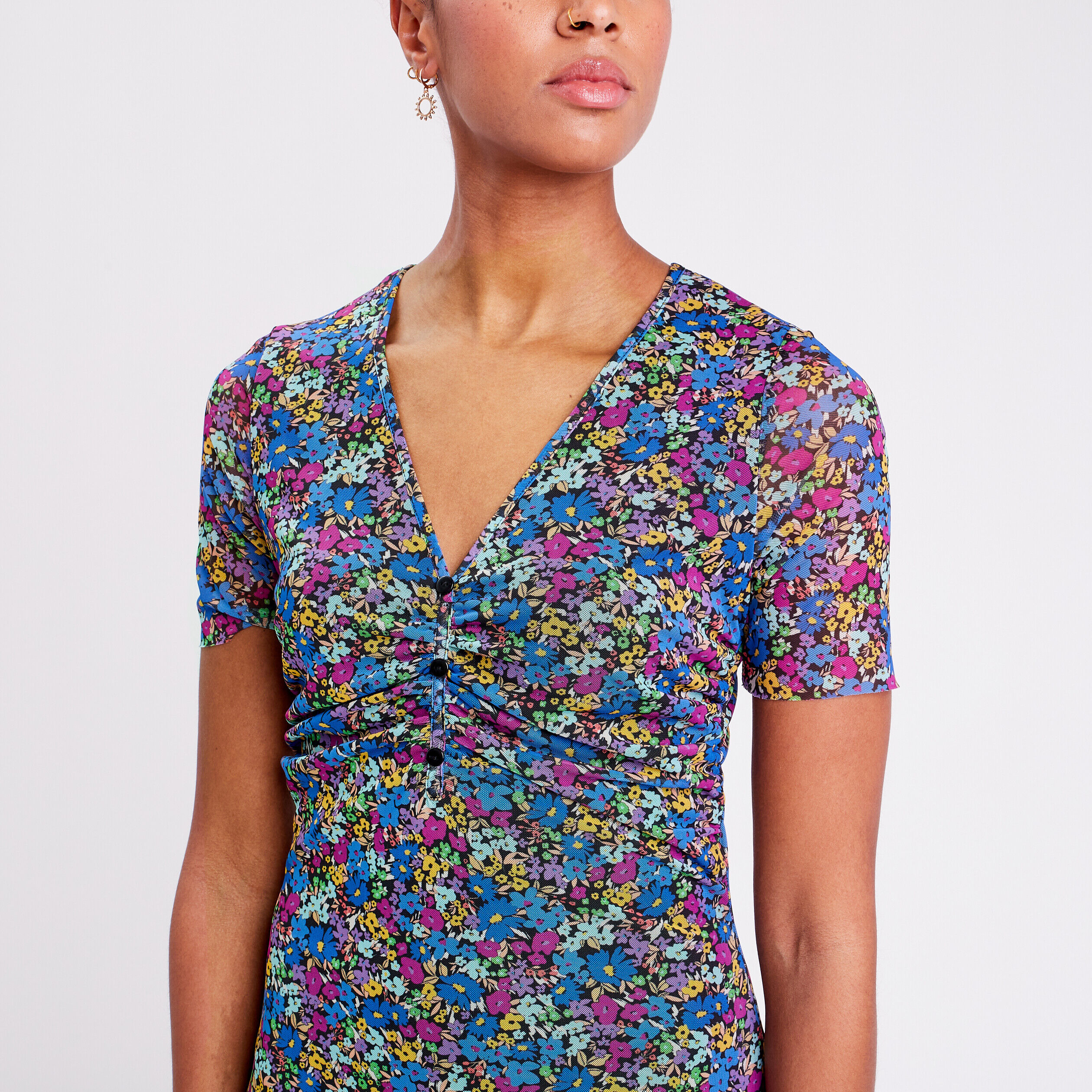 Robe évasée manches courtes noir femme | Cache Cache