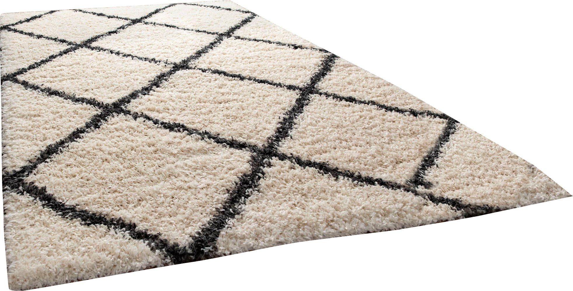 Hochflor-Teppich Kalmar 441, Paco Home, rechteckig, Höhe: 40 mm, Scandi Design, Rauten Muster, weich & kuschelig