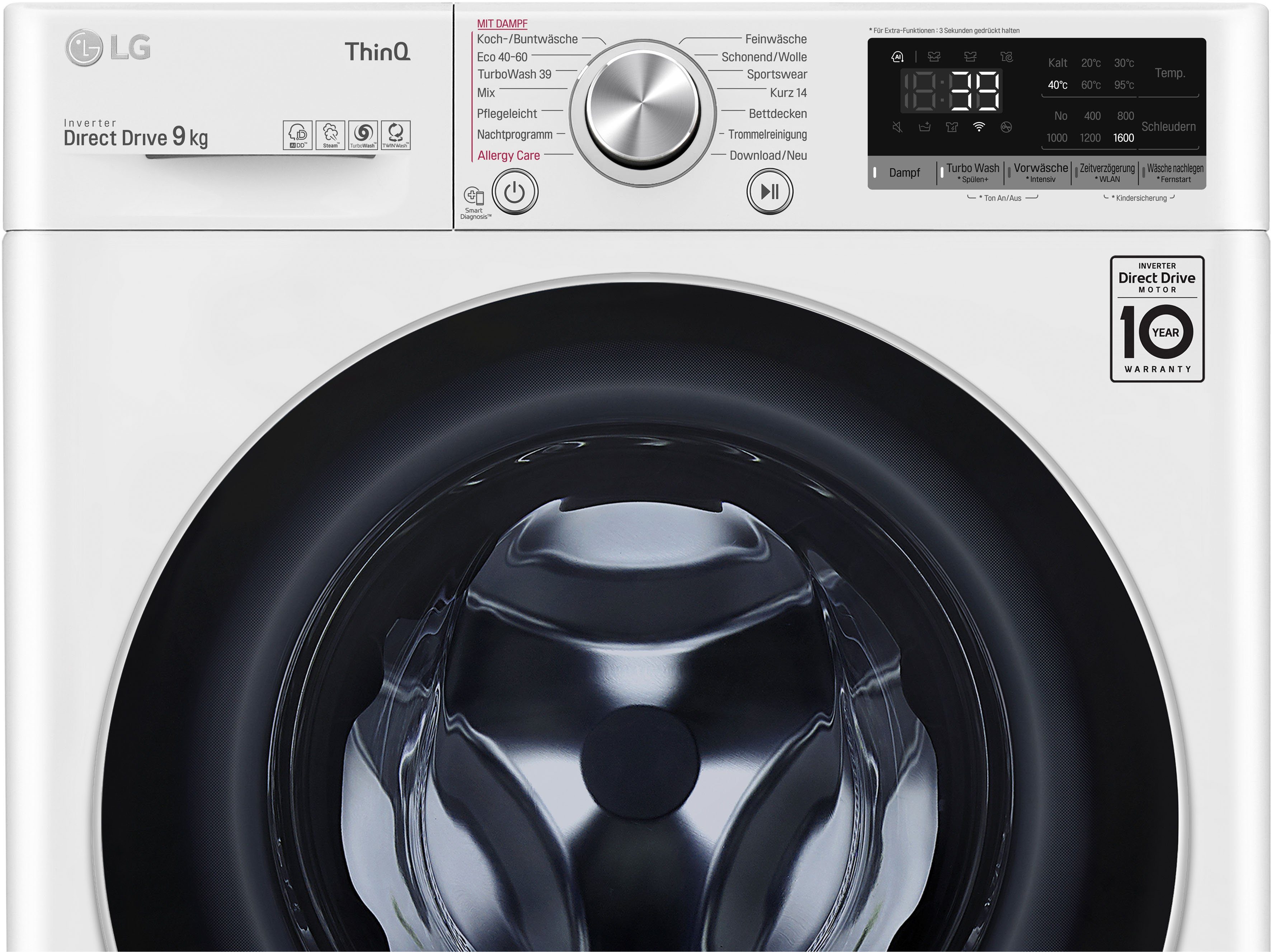 LG Waschmaschine F6WV709P1, 9 kg, 1600 U/min, TurboWash® - Waschen in nur 39 Minuten