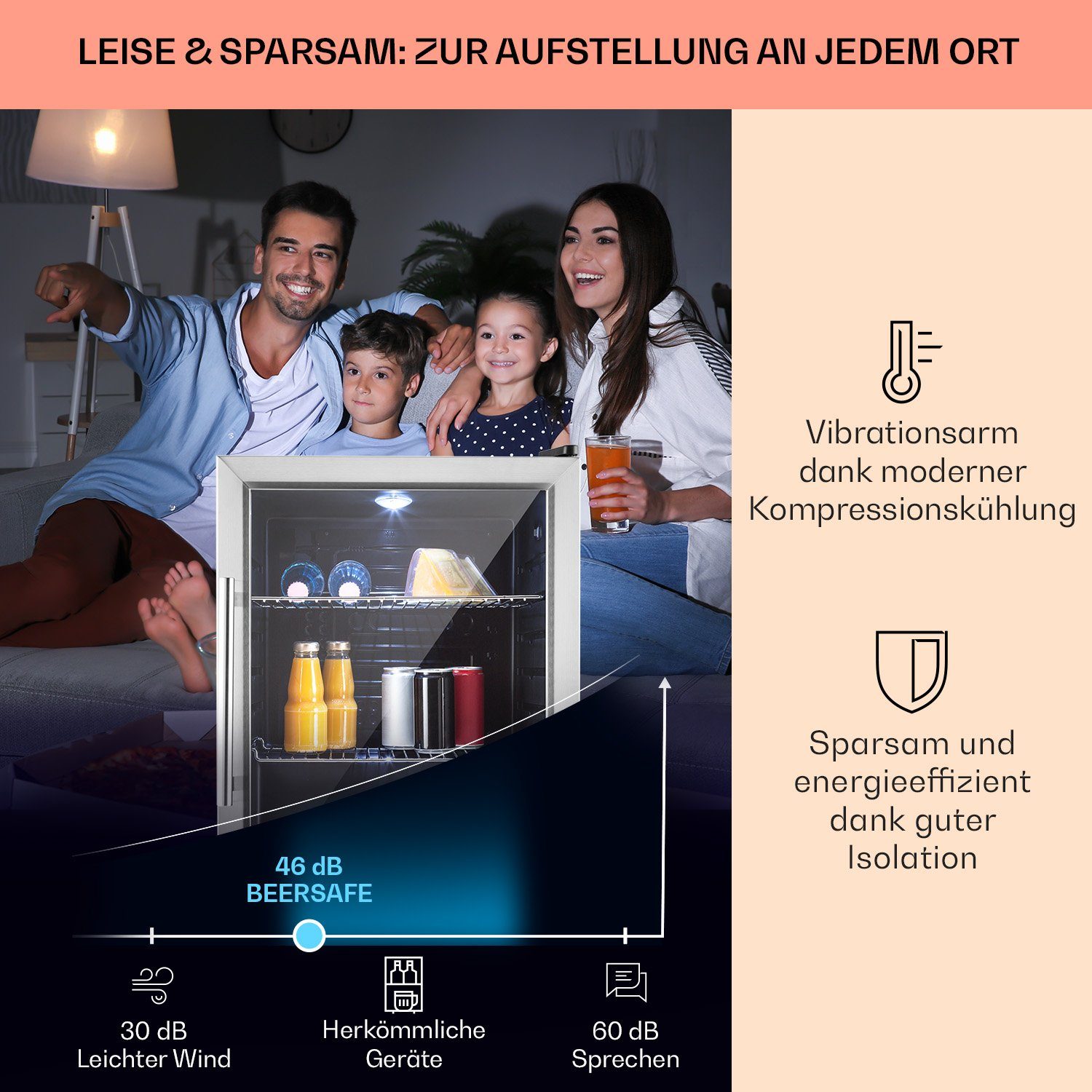 Klarstein Getränkekühlschrank HEA-Beersafe-XL 10027672A, 63 cm hoch, 47 cm breit, Bierkühlschrank Getränkekühlschrank Flaschenkühlschrank mit Glastür