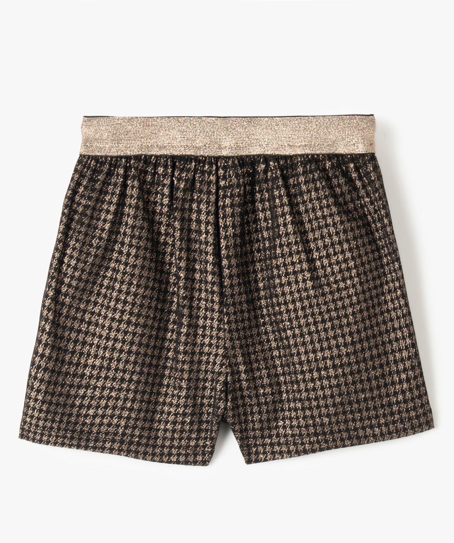 Short fille en maille extensible à motif pied-de-poule pail... noir | GEMO
