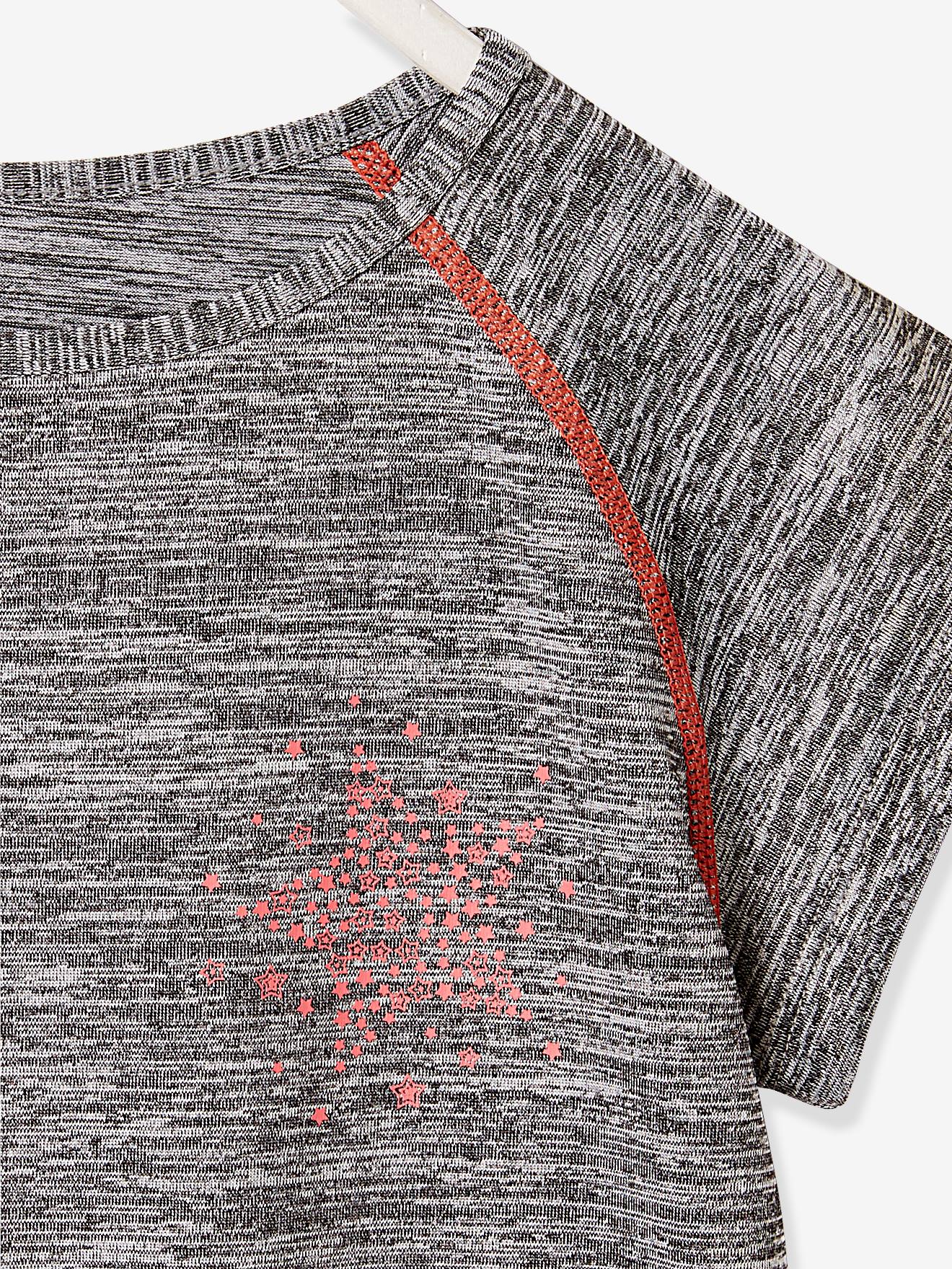 T-shirt fille sport manches courtes motif étoile gris