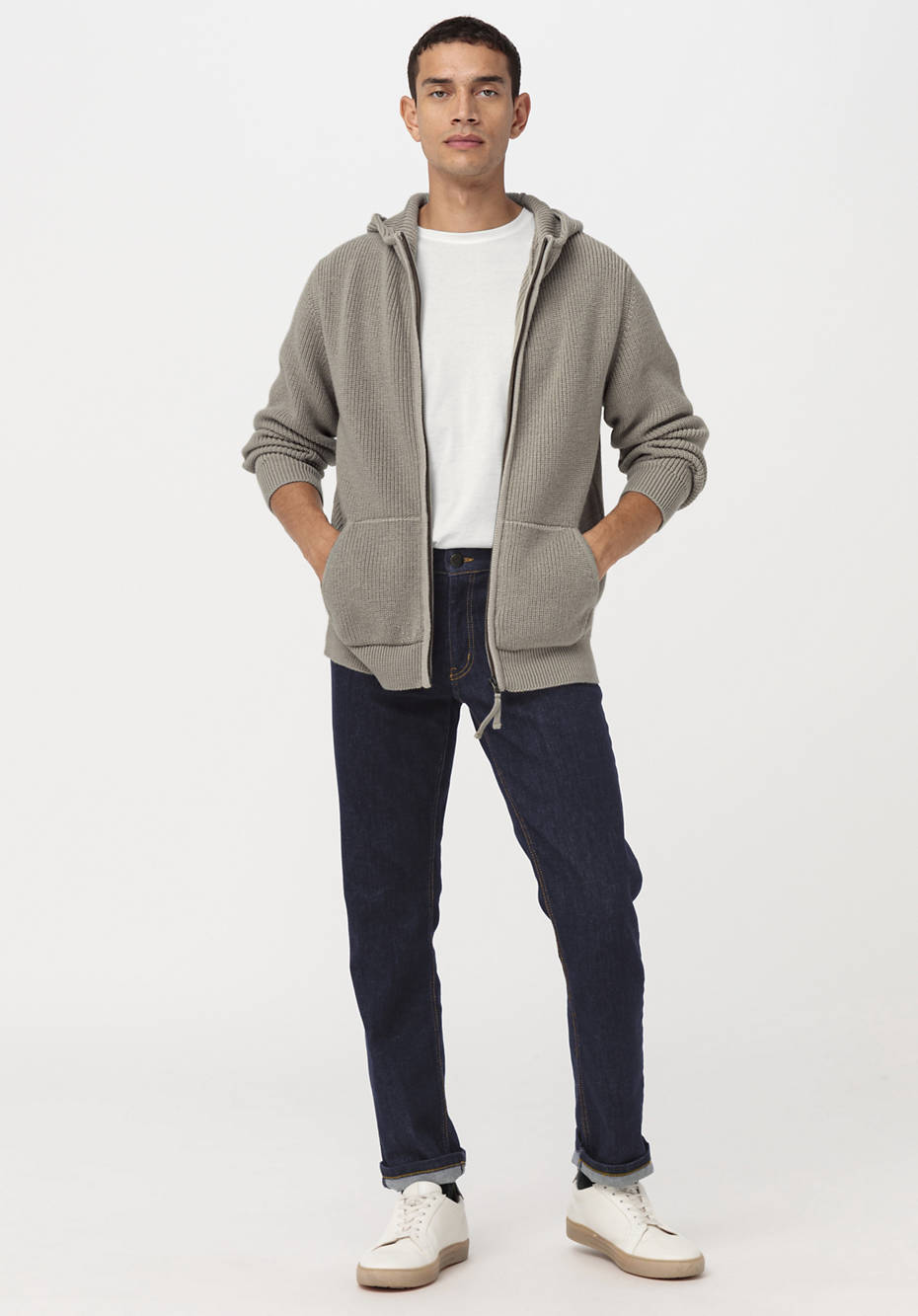 Kapuzen-Strickjacke aus Bio-Baumwolle und Bio-Merino