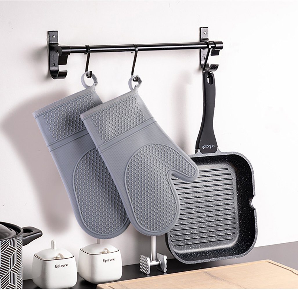 SCOKIT Topfhandschuhe 2er Set Premium Ofenhandschuhe hitzebeständig, (Backhandschuhe mit Anti-Rutsch Silikonbeschichtung), extra langem Unterarmschutz & bequemer Passform Topflappen Handschuh