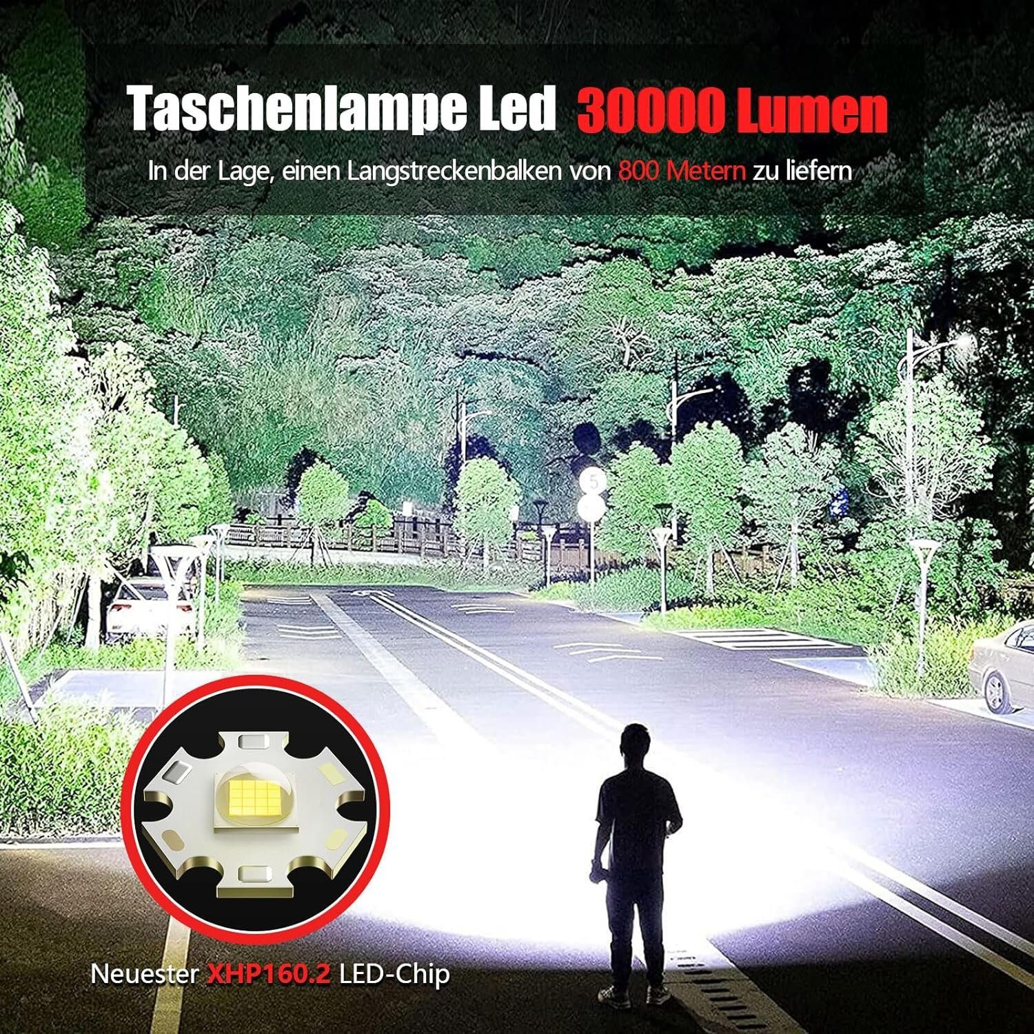 Shadowhawk LED Taschenlampe S2800 – Extrem Hell, 30000 Lumen, Aufladbar, Zoombar, Fokusverstellung (IP67 Wasserdichtigkeit, Inklusive wiederaufladbares leistungsstarker 3,7V 6000mAh Batterie, und USB C Kabel, Taktische Taschenlampe Batteriebetrieben)