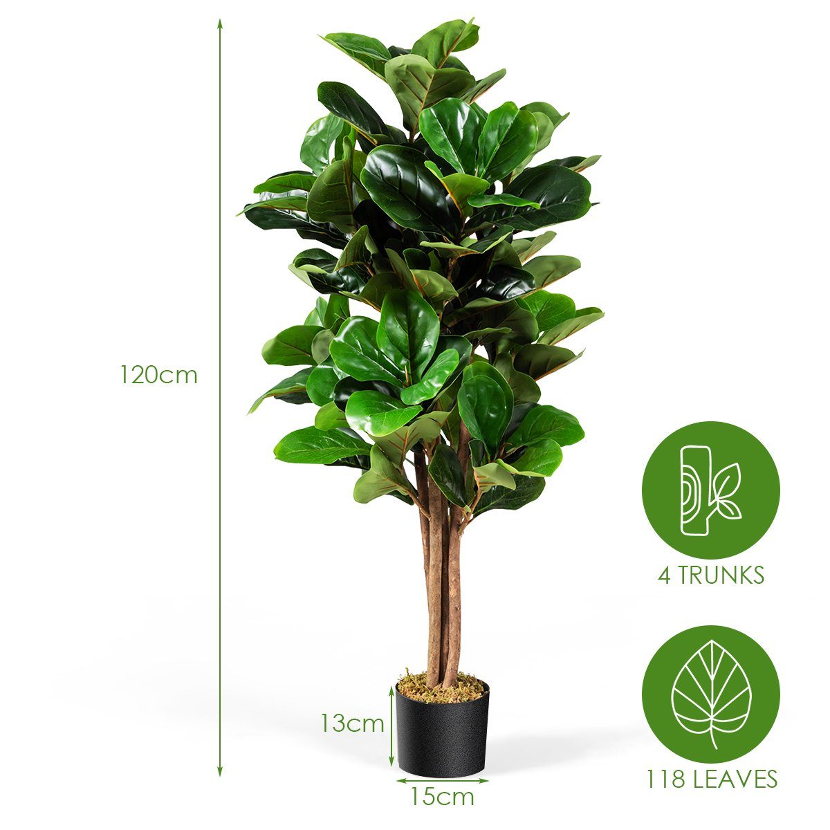 Kunstpflanze, COSTWAY, Höhe 120 cm, mit Topf, 120cm Feigenbaum, grün
