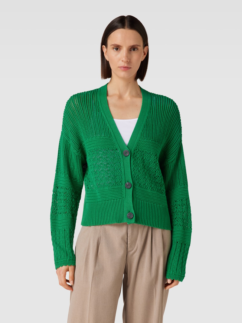 Strickjacke in unifarbenem Design mit V-Ausschnitt in grün