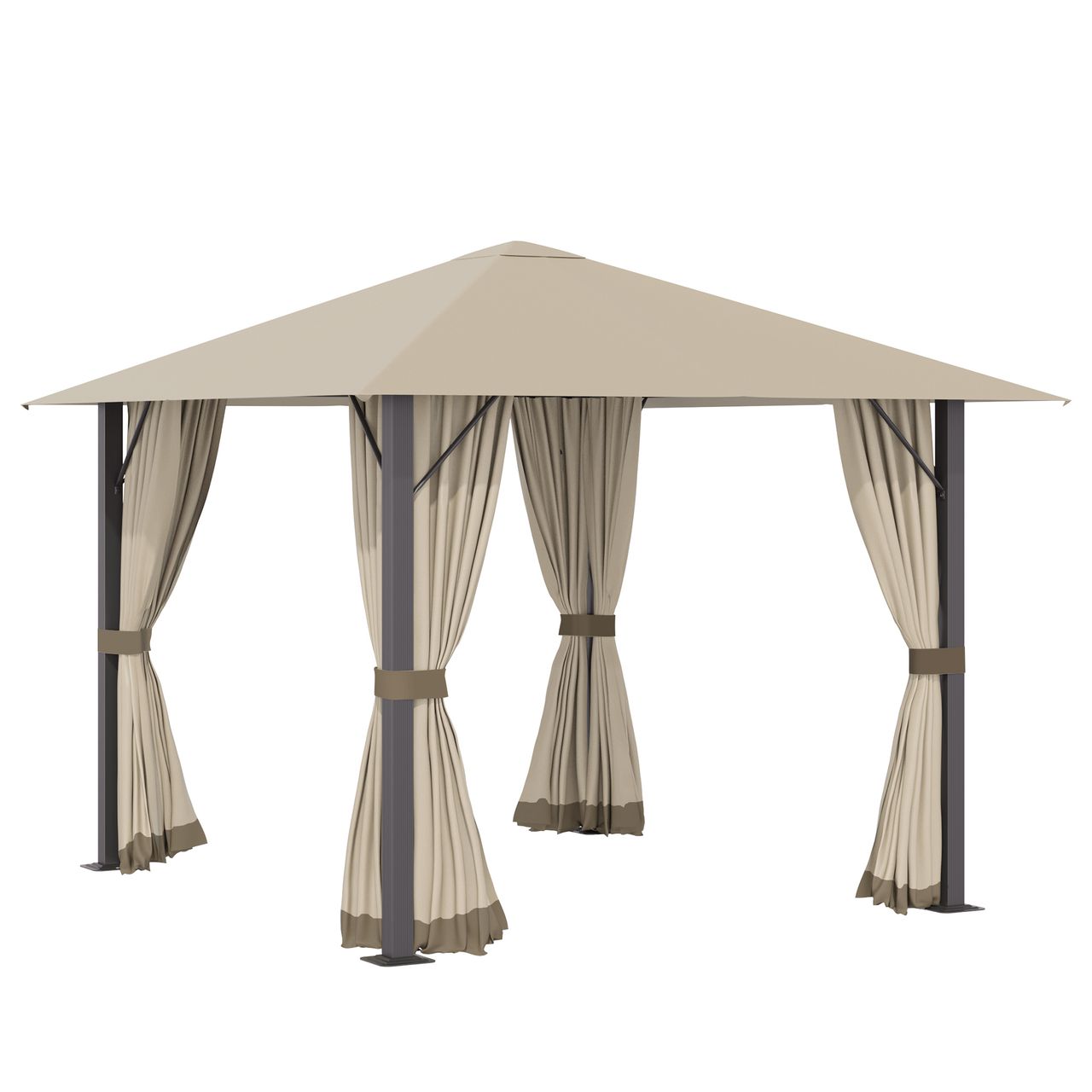 Outsunny Gartenpavillon Pavillon 3 x 3 m Gartenzelt Dach mit Belüftungslöcher Festzelt Partyzelt mit 4 x Seitenteile Moskitonetz wetterfest Aluminium Polyester khaki