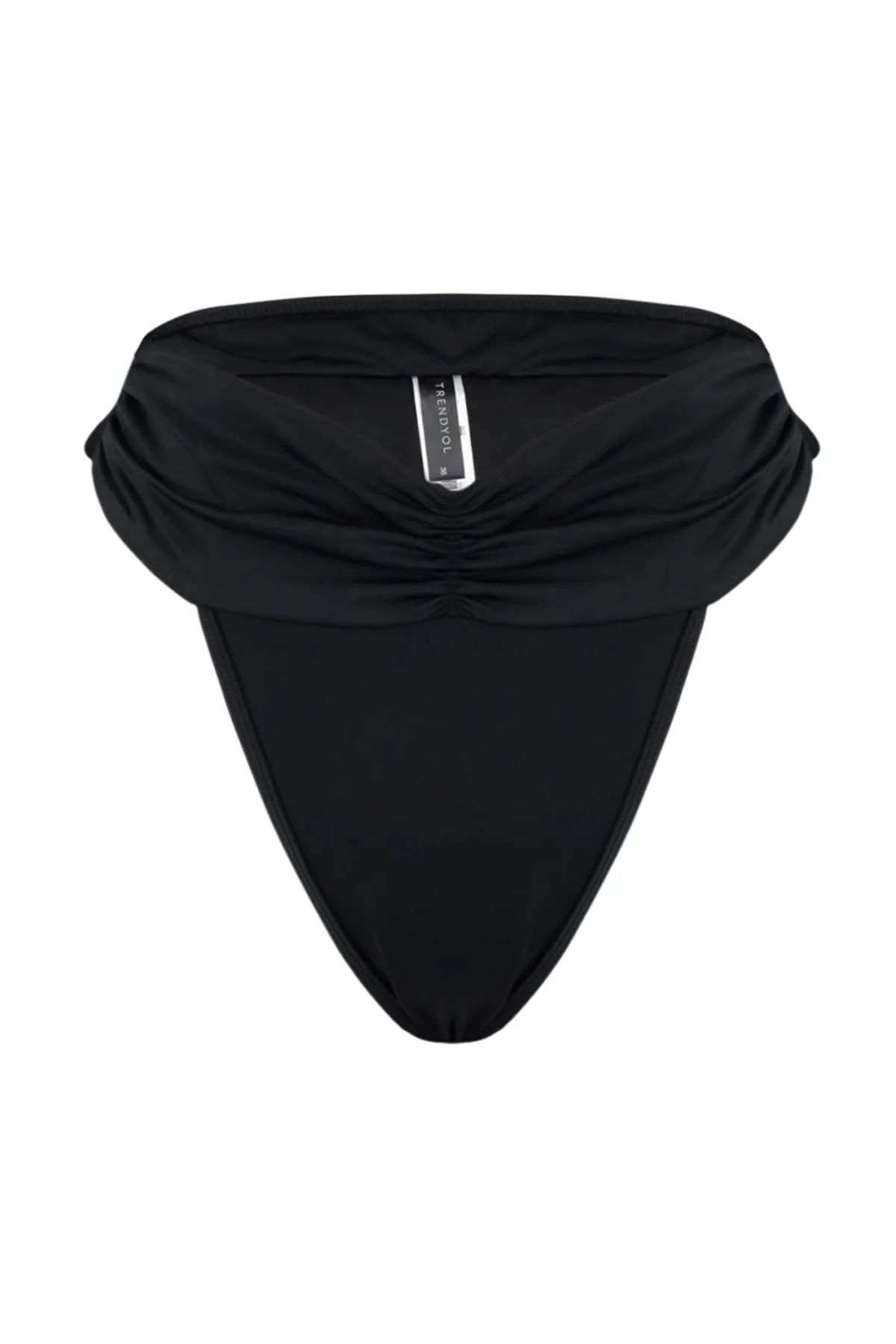 Trendyol Collection  Schwarze, geraffte Bikinihose mit hoher Taille und normalem Beinverlauf TBESS23BA00092