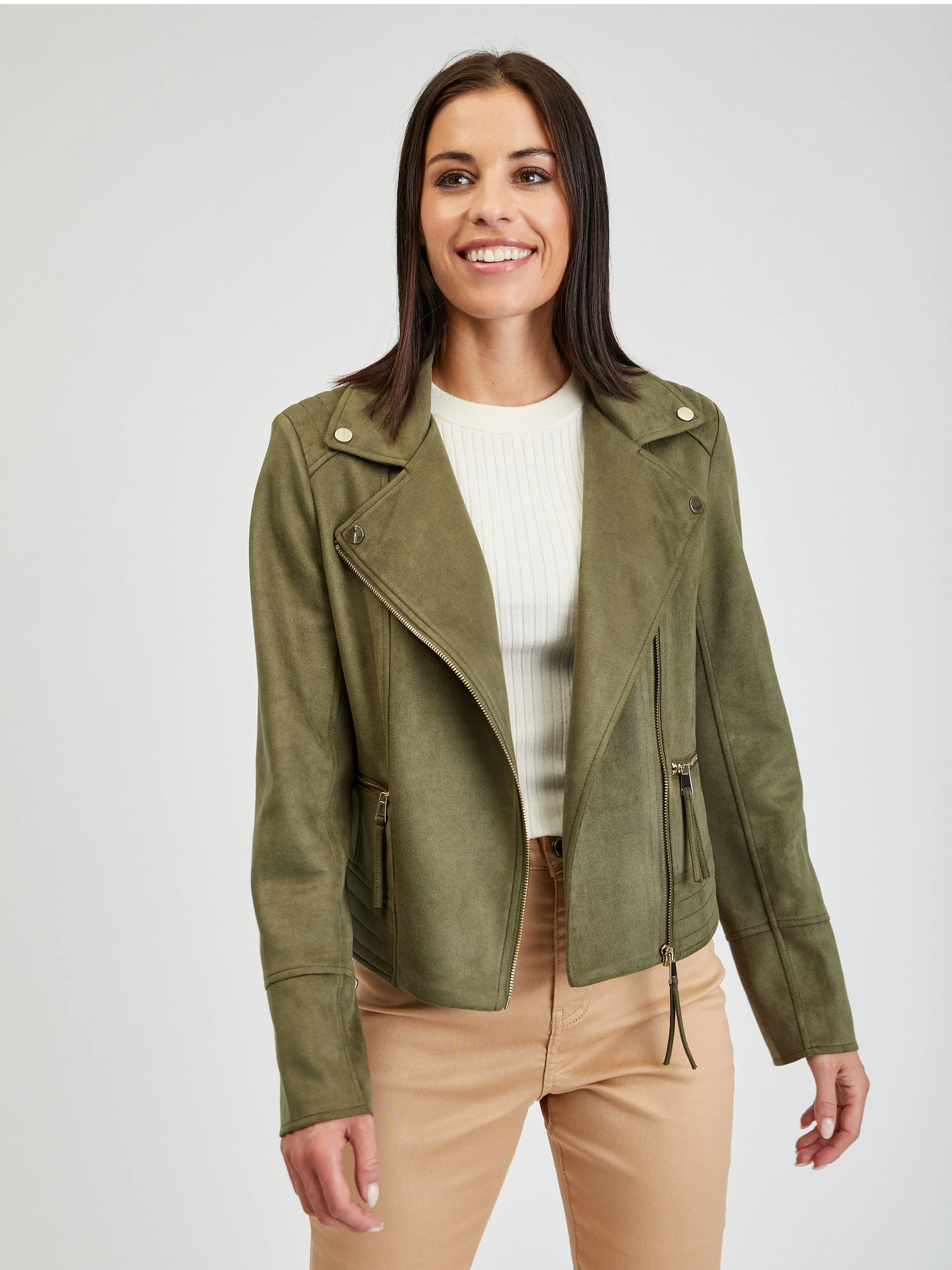 Khakifarbene Damenjacke aus Wildleder ORSAY Tina