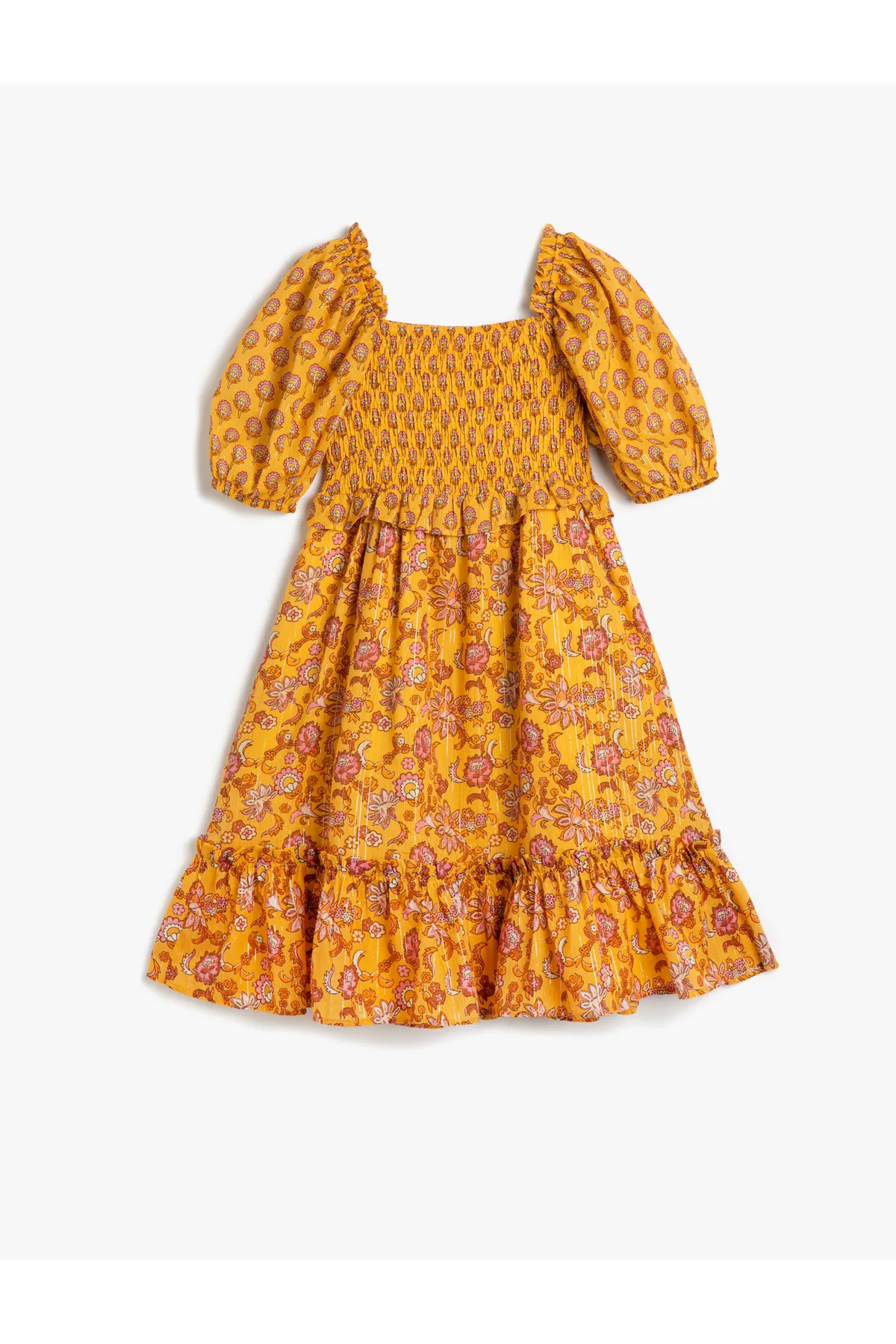 Koton  Kleid mit Blumenmuster, Ballonärmeln, quadratischem Kragen aus Baumwolle, gefüttert