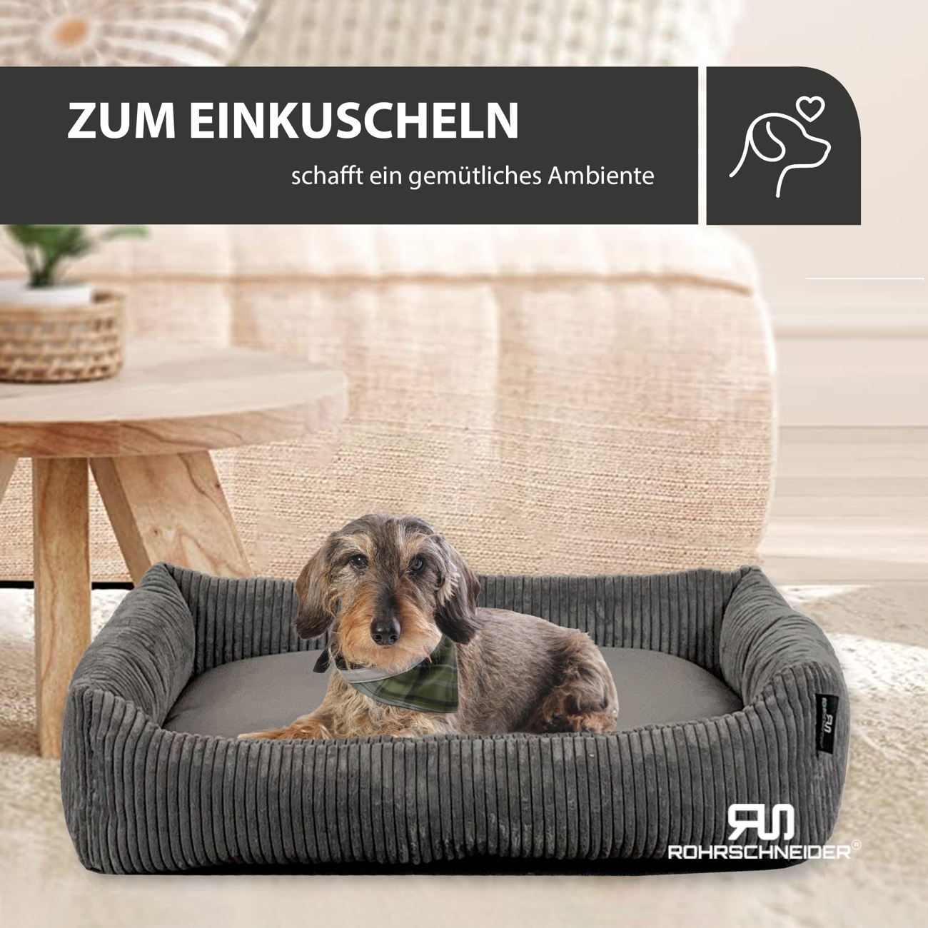 Rohrschneider Hundebetten Rohrschneider Hundebett mit Gratis-Beigabe, waschbar, robuster Breit-Cordstoff grau