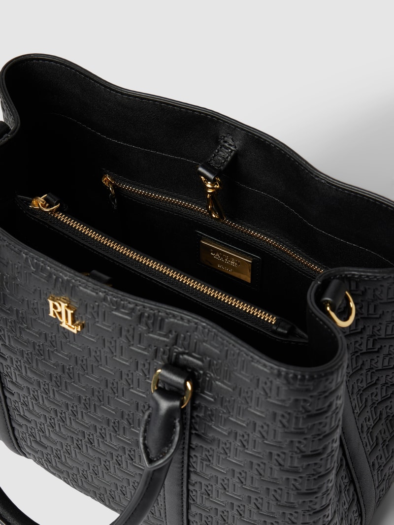 Satchel aus Leder mit Label-Applikation Modell 'MARCY' in schwarz