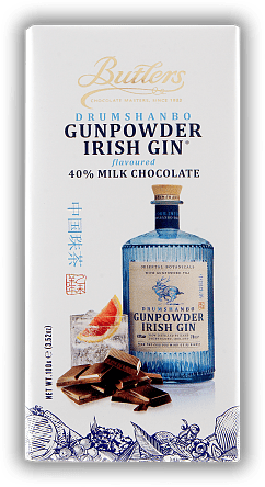 Butlers Irish Gunpowder Gin Schokoladentafel 100g Butlers Irish Gunpowder Gin Schokoladentafel 100g Irische Schokoladenspezialität. 100	 Gramm - Vol 1,4%
