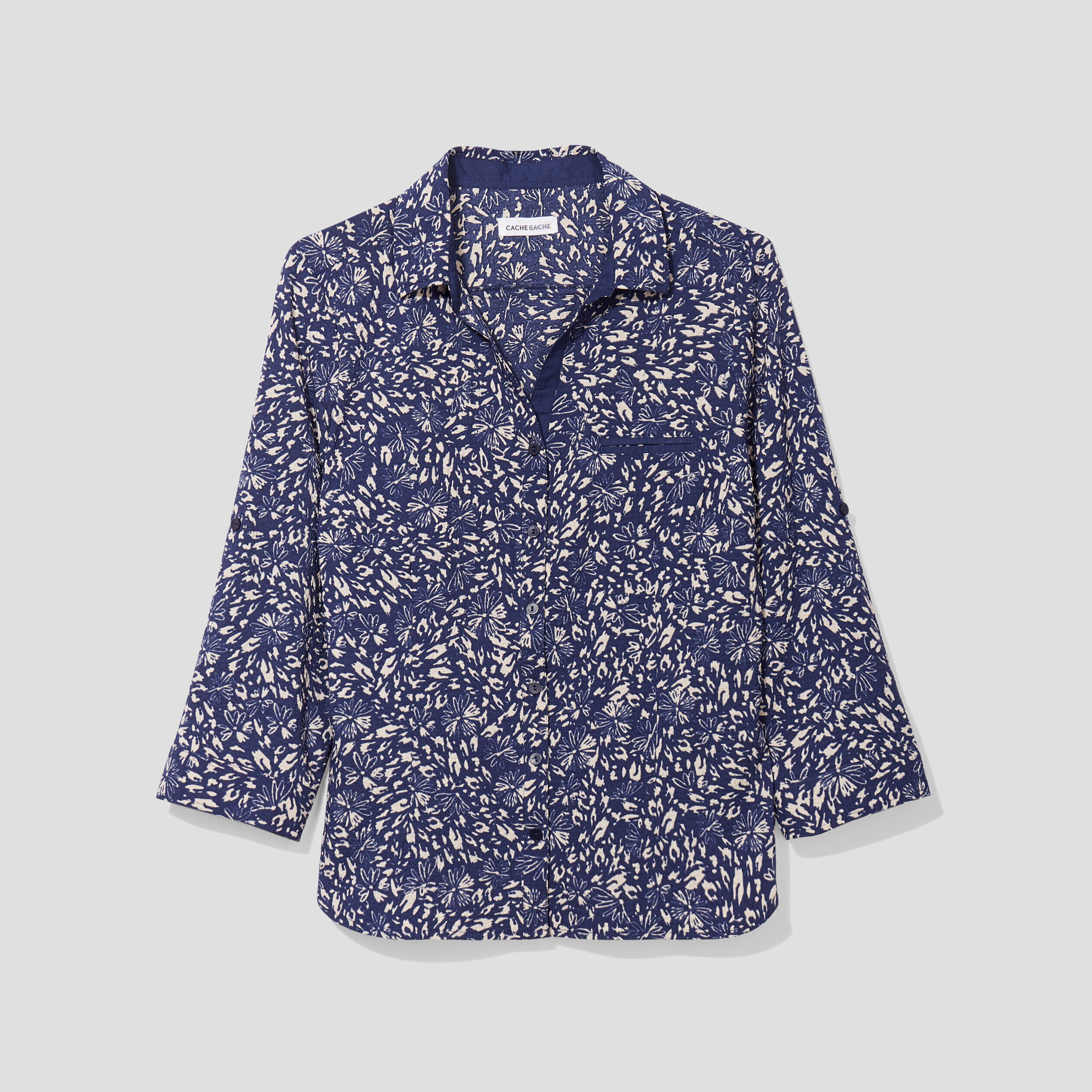 Blouse manches 3/4 bleu marine femme | Cache Cache