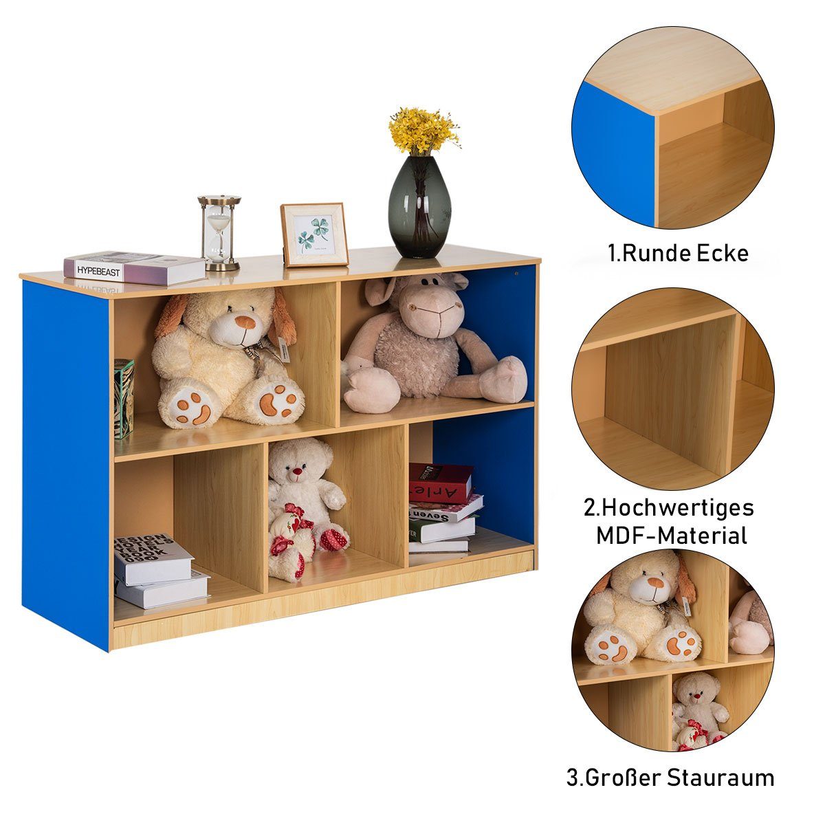COSTWAY Bücherregal, Kinder, mit 5 Fächern, freistehend, Holz, 120x40x76cm