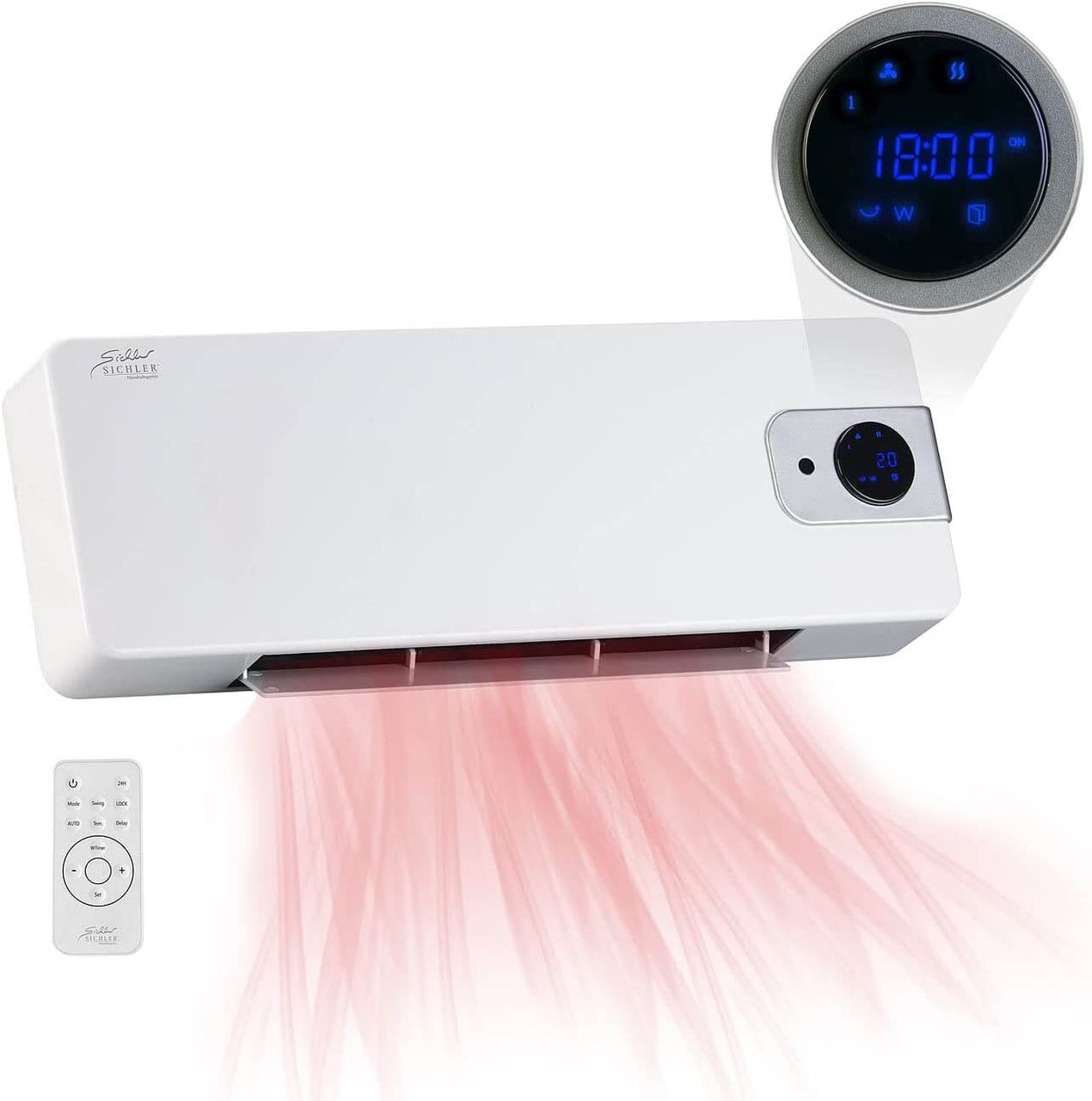 Sichler Keramik Wandheizlüfter LV-820.w mit digitalem Thermostat, Oszillation, 2.000 W