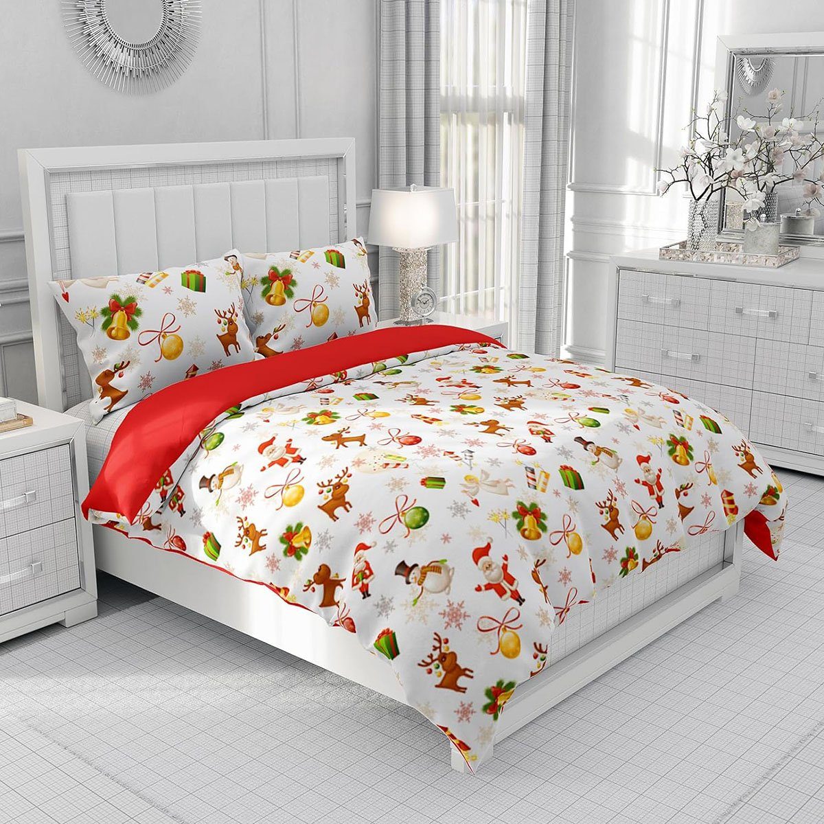 Bett-Set, Xmas Weihnachtsbettwäsche Bettbezug mit Kissenbezügen, CTGtree