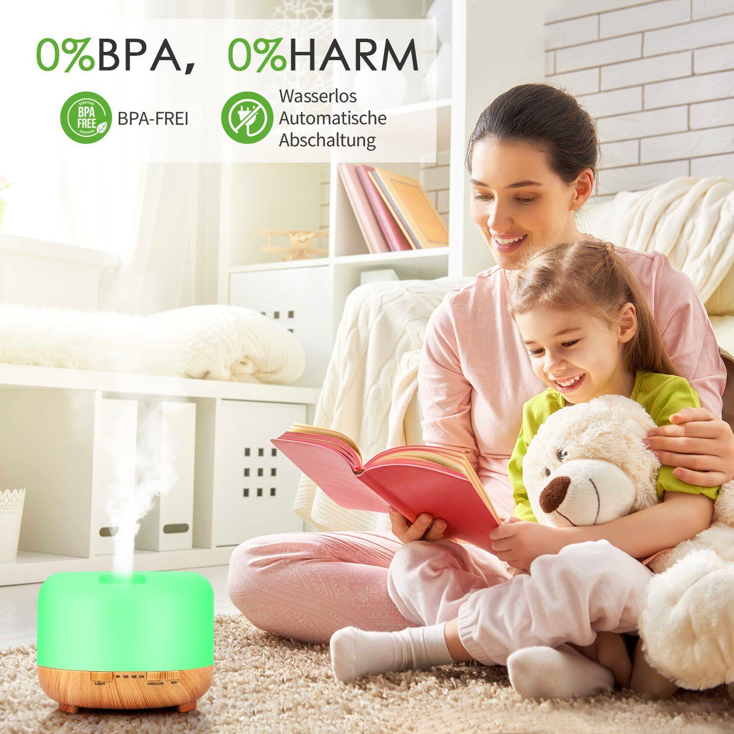 Bothergu Luftbefeuchter, 500ml Aroma Diffuser mit 7 wechselnden Farben