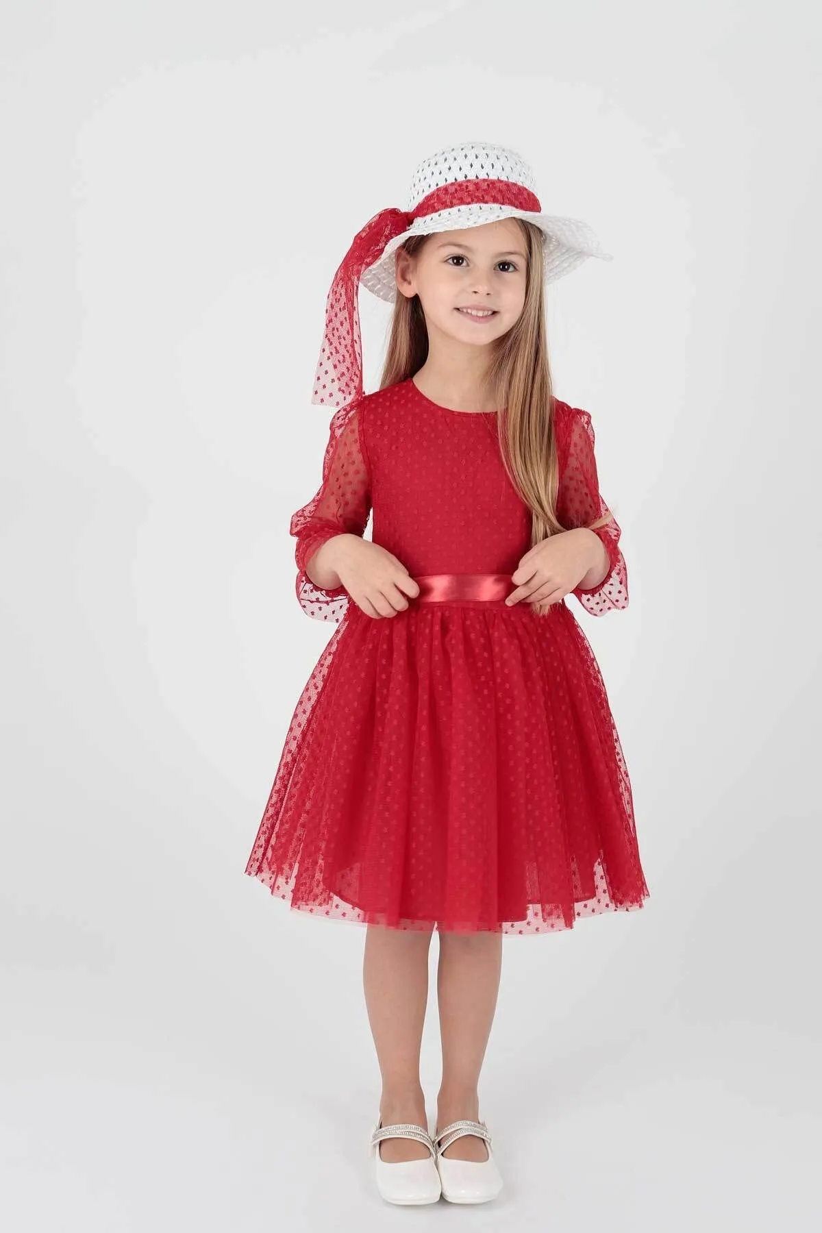 AHENGİM  Trendiges Abendkleid für Mädchen mit Hut und Tüllspitze Ak2228