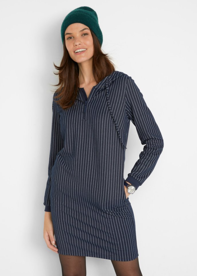 Sweatkleid in Jeansoptik, gestreift, mit Kapuze
