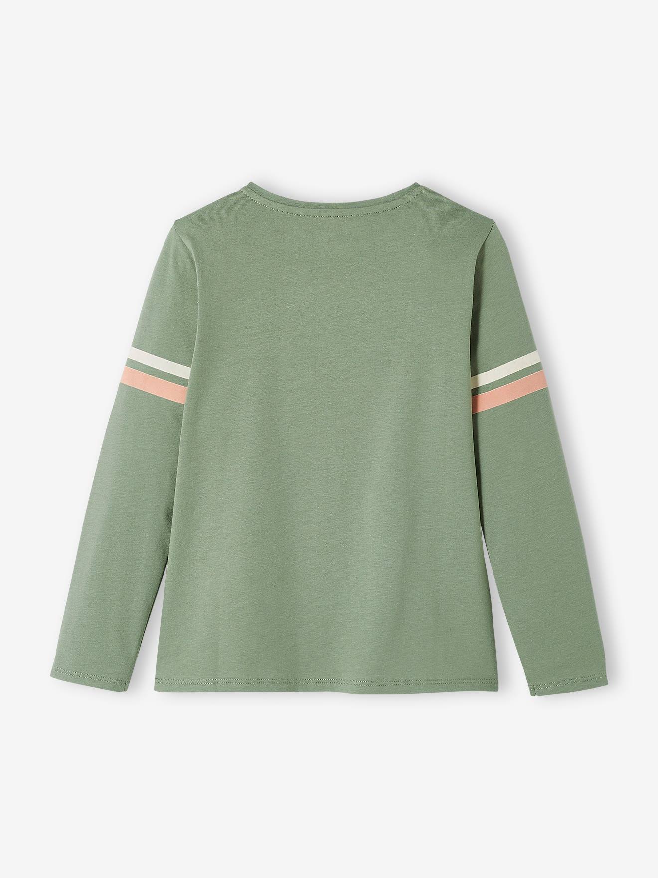 T-shirt à fleurs détails flocage velours fille vert