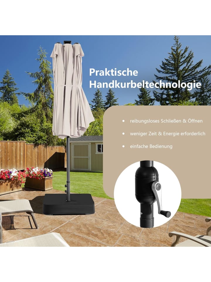 COSTWAY Doppelsonnenschirm mit LED 450 x 260 cm in Beige günstig kaufen onesize