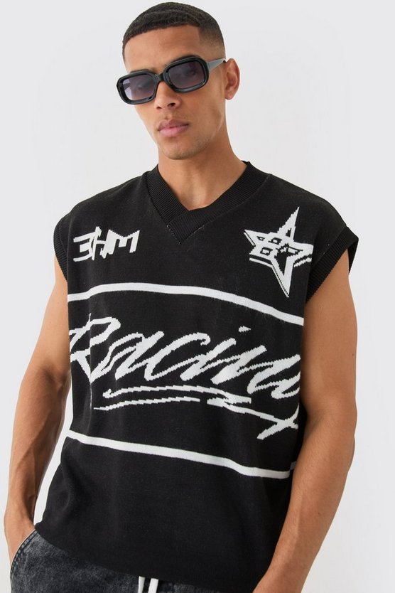 Kastiges Oversize Moto-Tanktop mit V-Ausschnitt