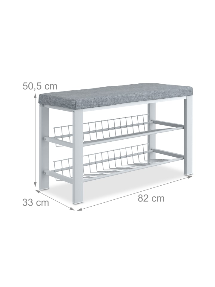 relaxdays Schuhbank in Grau/ Weiß - (B)82 x (H)50,5 x (T)33 cm günstig kaufen onesize