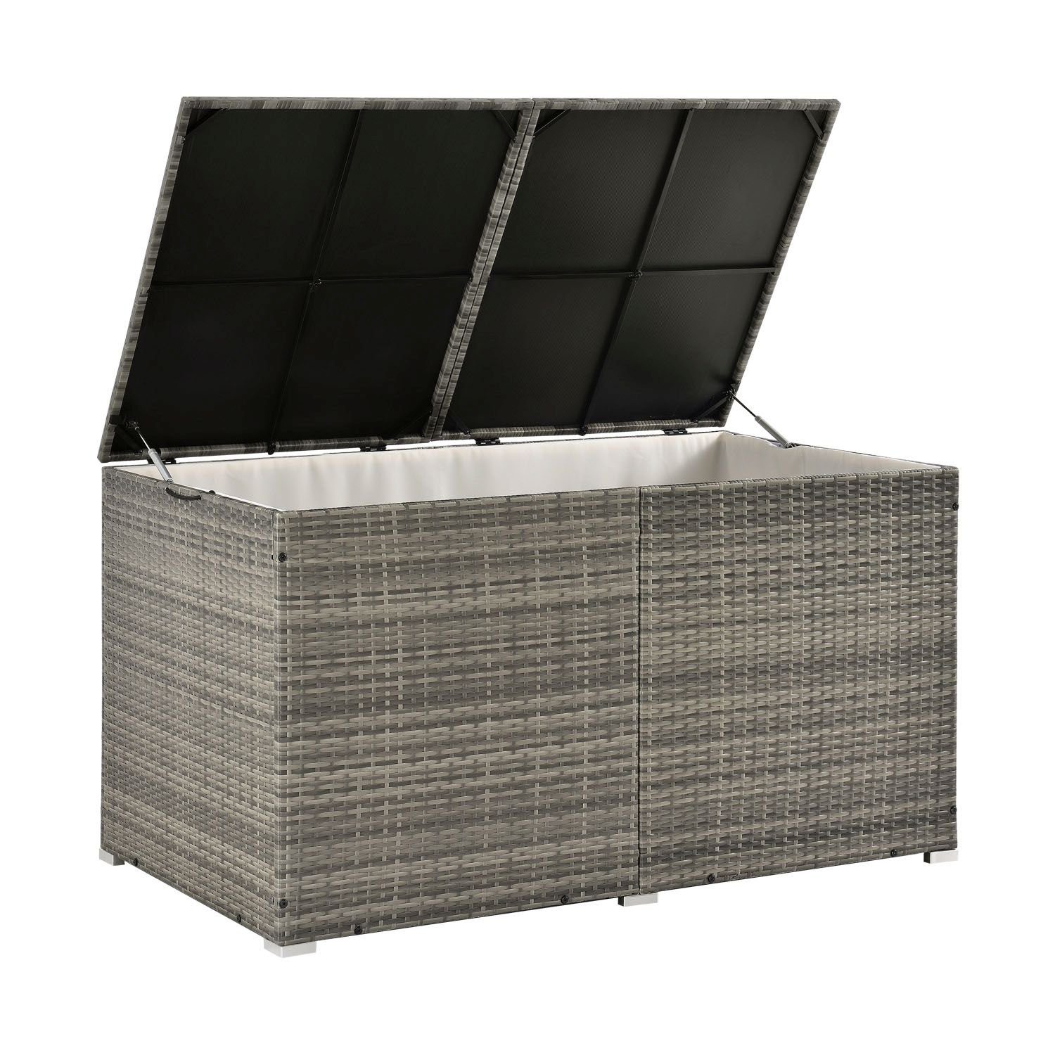 Juskys Auflagenbox Ikaria, aus Polyrattan, mit Deckel, Hubautomatik und Innenplane