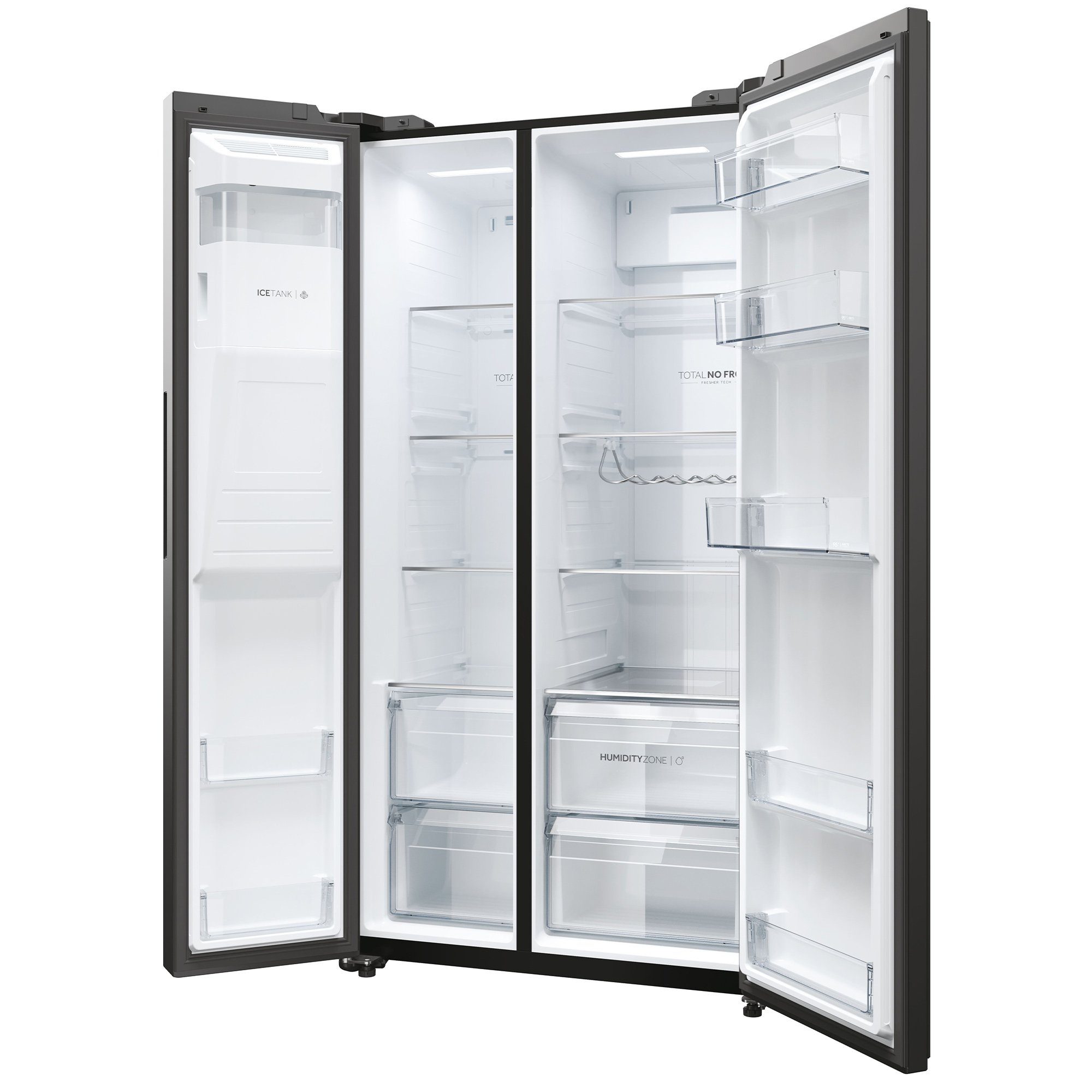 Haier Side-by-Side Front aus Edelstahl schwarz HSW59F18EIPT, 177,5 cm hoch, 90,5 cm breit, Wasser -/Eiswürfeldispenser, Smart hON App-WIFI, Total No Frost
