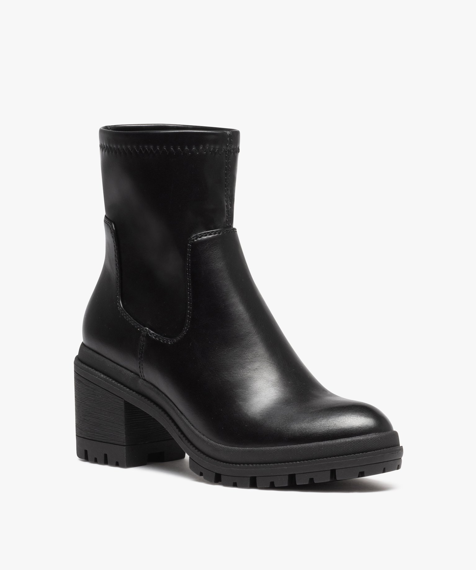 Boots femme unies à talon carré et semelle crantée avec c... noir | GEMO