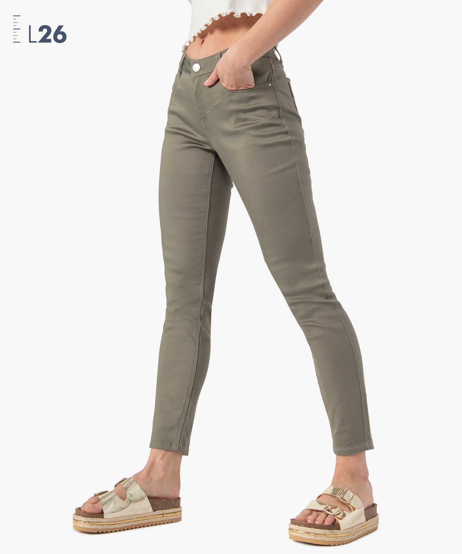Pantalon femme coupe slim - Longueur L26 vert | GEMO