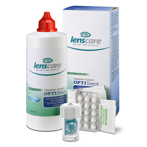 LENSCARE OptiSept Kombip.350 ml 45 Tabl. 1 Beh.  1 P  Kombipackung