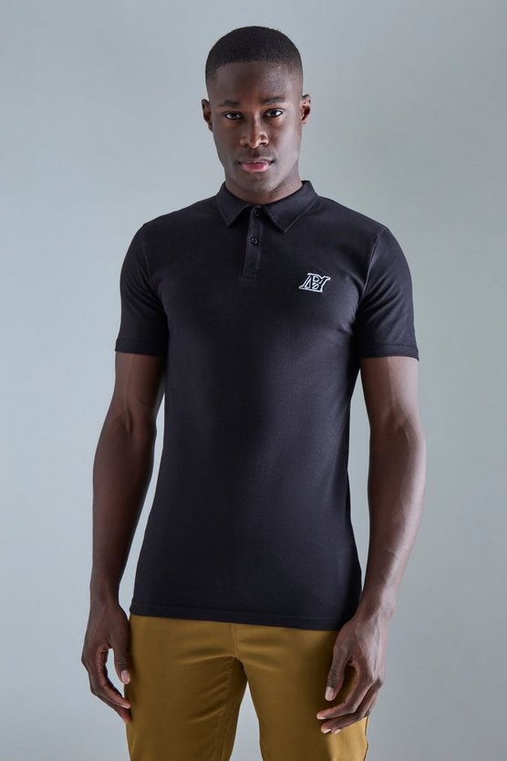 Slim-Fit Poloshirt mit Man-Stickerei