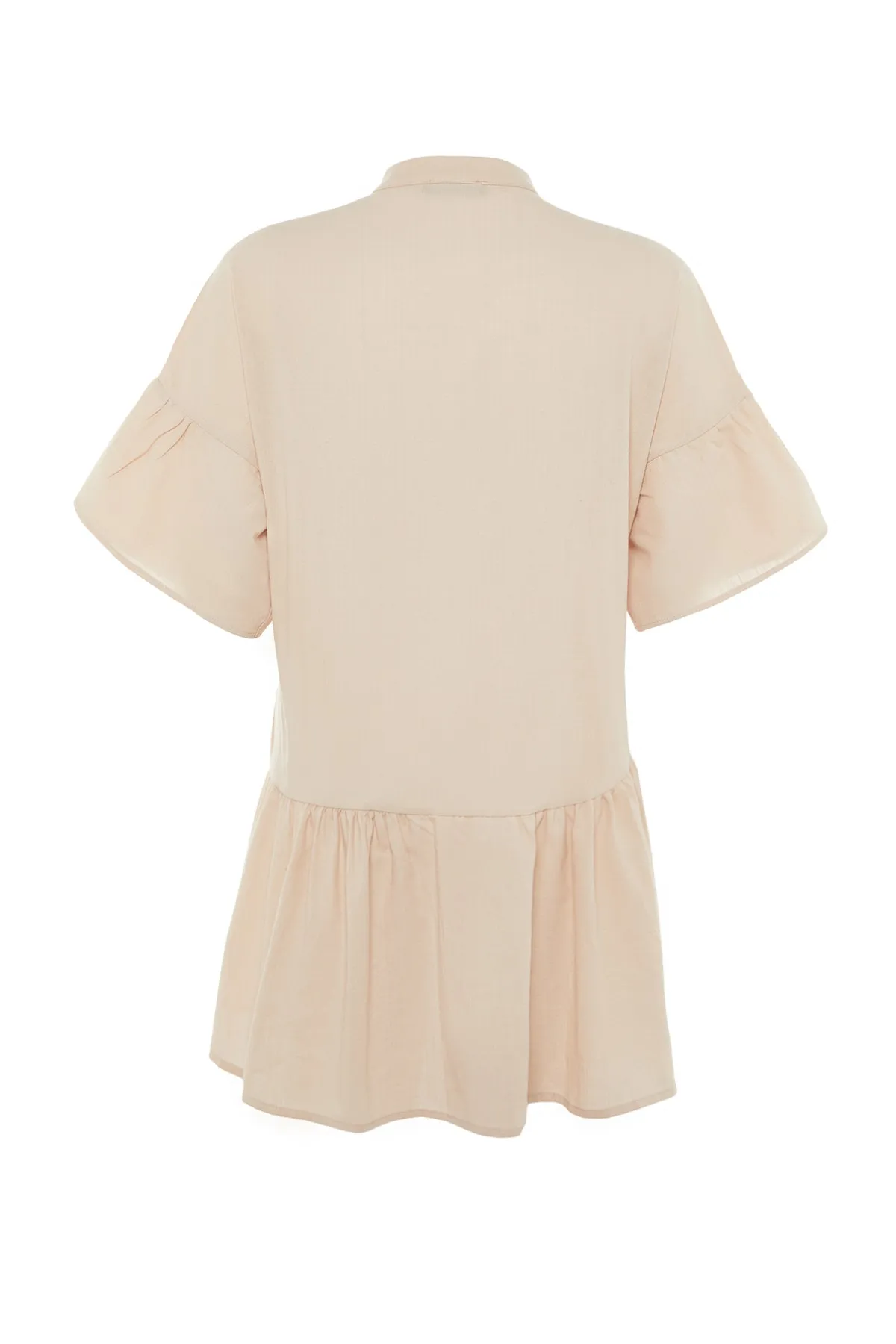 Trendyol Collection  Beiges, weit geschnittenes Mini-Strandkleid mit gewebtem Volant aus 100 % Baumwolle TBESS20EL0873