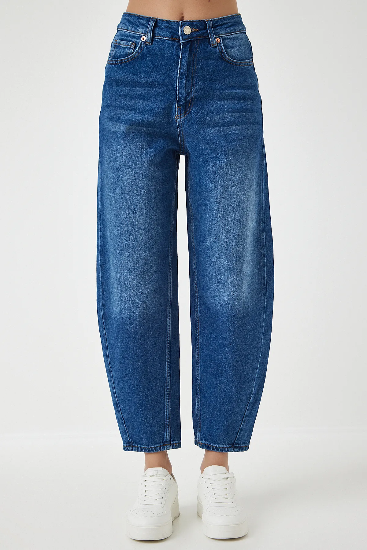 Happiness İstanbul  Blaue Baggy-Jeanshose mit hoher Taille für Damen UT00006