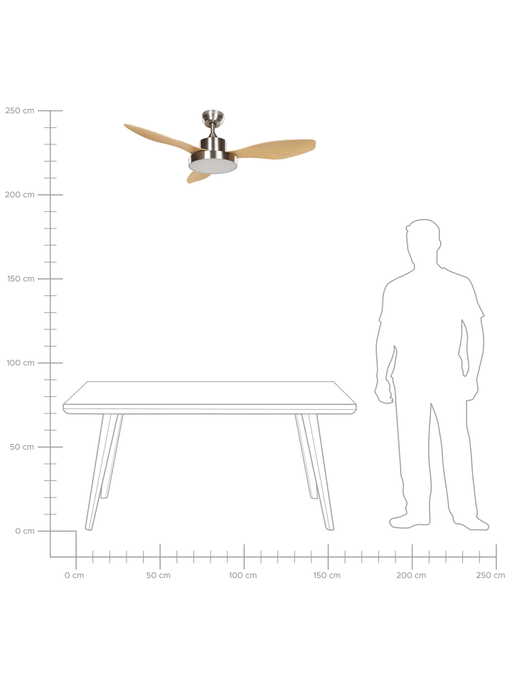 Beliani Deckenventilator mit Licht BANDERAS in Silber/Heller Holzfarbton günstig kaufen onesize