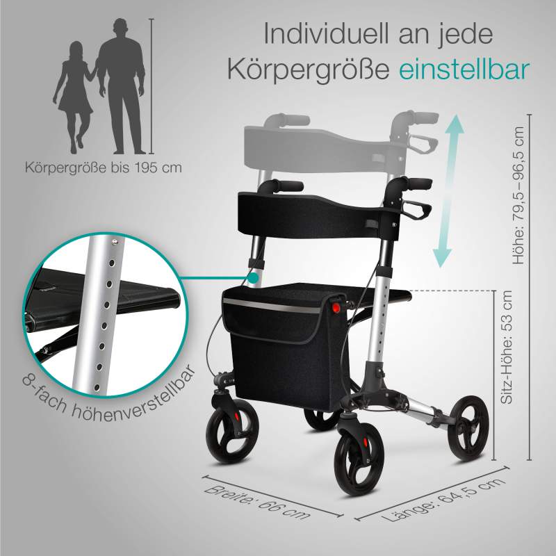 Aktivshop Alu Leichtgewichtrollator »Move«, Silber faltbar