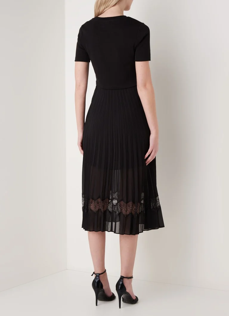 Vestido midi Claudie Pierlot Teli com pregas e renda