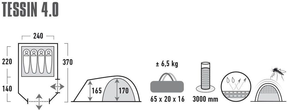 High Peak Kuppelzelt Zelt Tessin 4.0, Personen: 4 (mit Transporttasche)