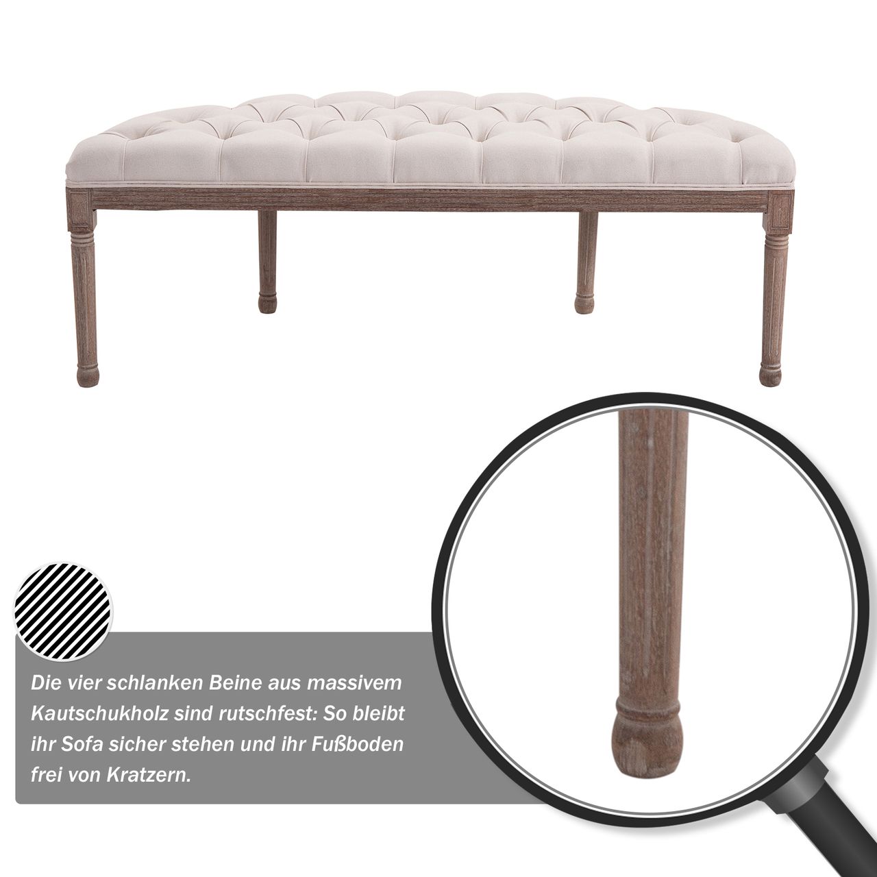 HOMCOM Polsterbank Sitzbank Lounge Sitzhocker Vintage Retro mit Knöpfen Sofa Couch Leinen   Holz beige 140,5 x 51 x 48 cm