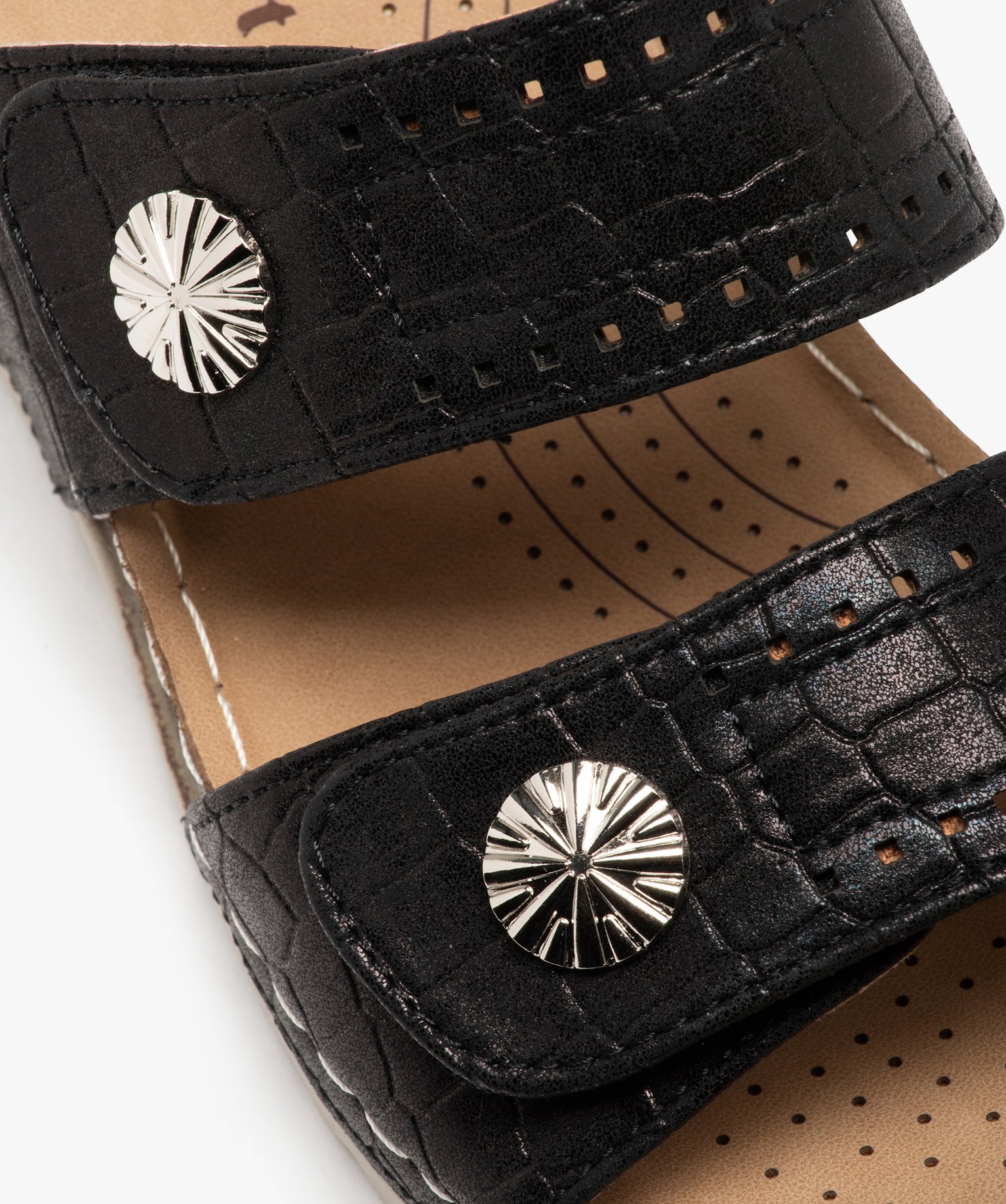 Mules femme confort à talon compensé et brides fantaisie noir | GEMO