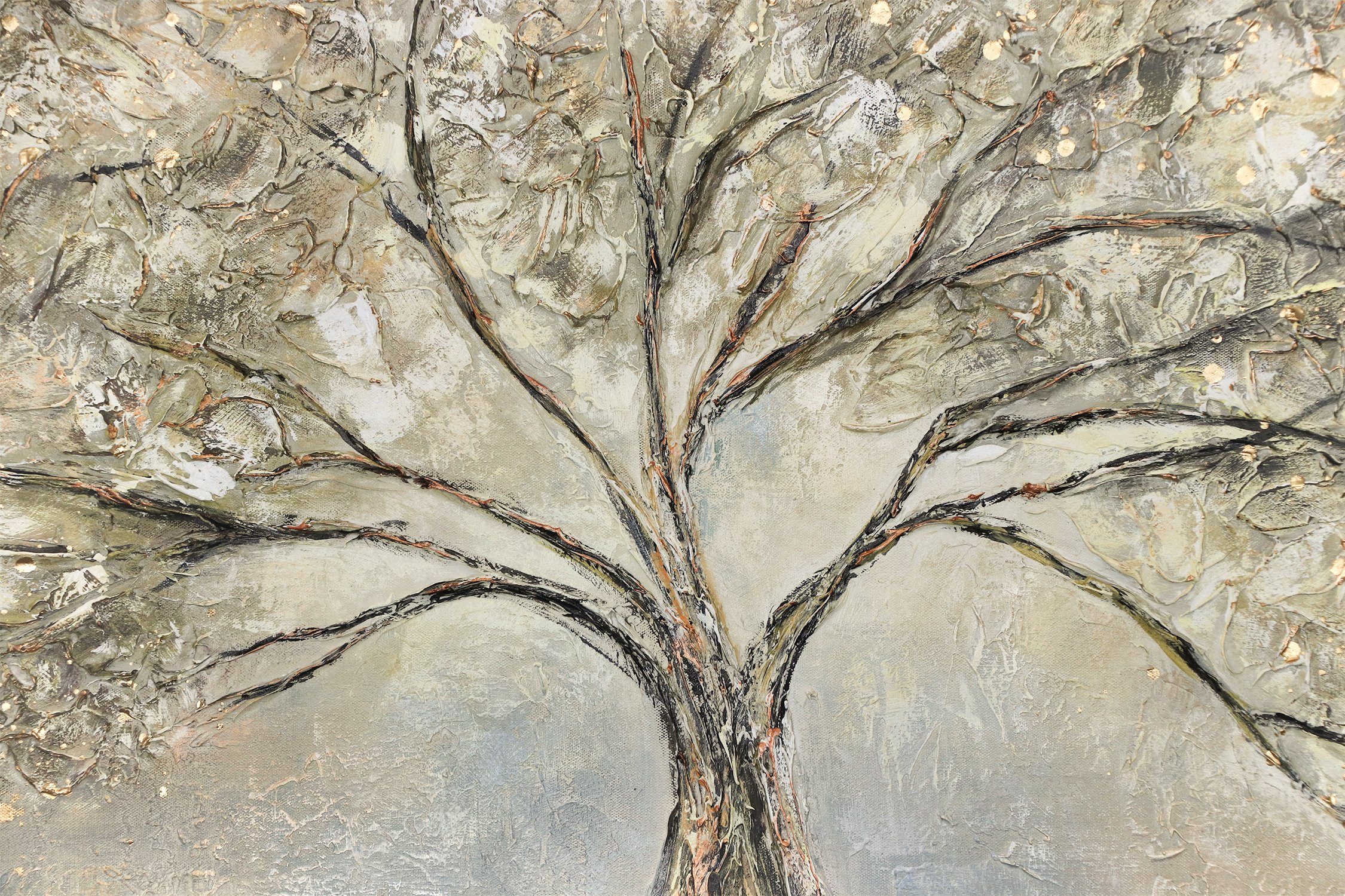 YS-Art Gemälde Goldbaum, Abstrakte Bilder, Leinwand Bild Handgemalt Gold Baum Stammbaum Braun
