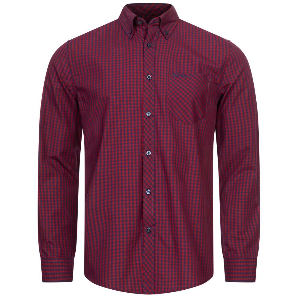 BEN SHERMAN Signature Herren Langarm Hemd 0076262-DARK RED