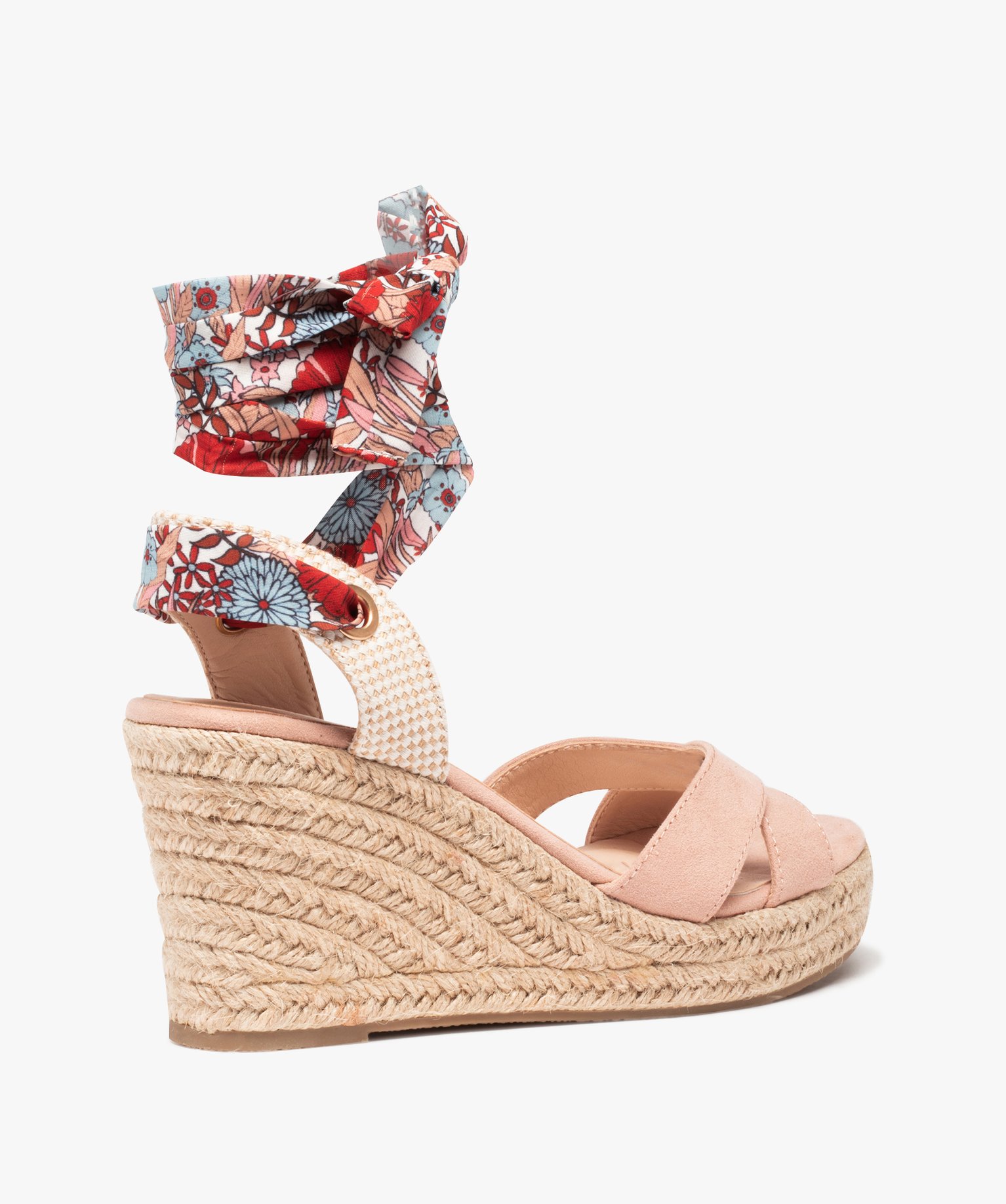 Sandales femme compensées en suédine et bride foulard rose | GEMO