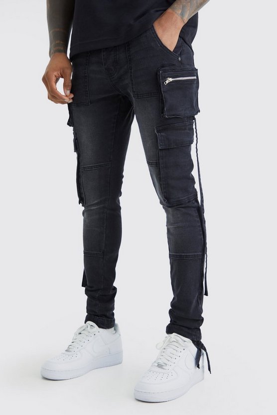 Super Skinny Stretch Cargo-Jeans mit Riemchen