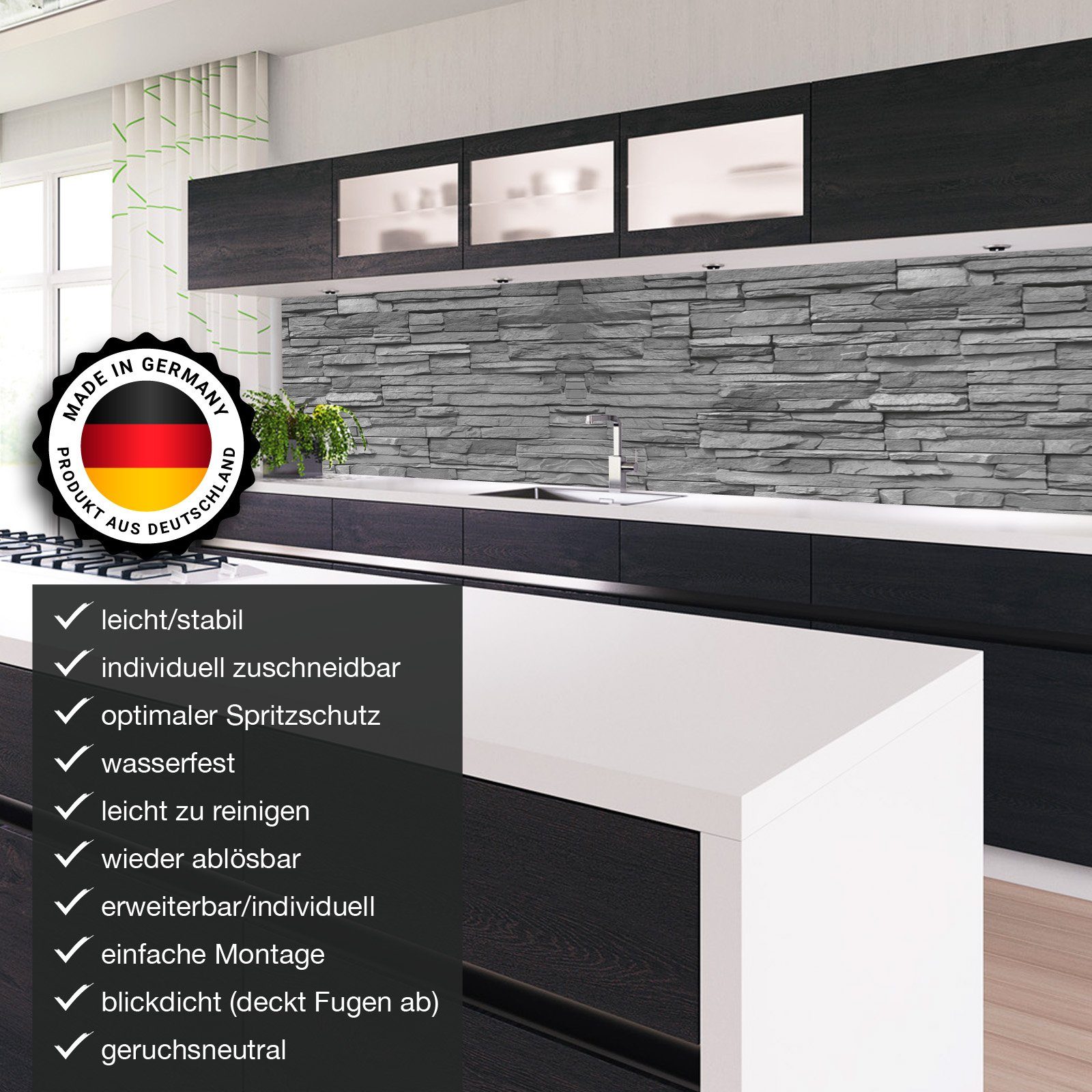 ROXUS Spritzschutz 1a Küchennischen Deko, Spritzschutz, Küchenrückwand, Wandschutz, Wandschutz,einfach leichte schnelle Montage