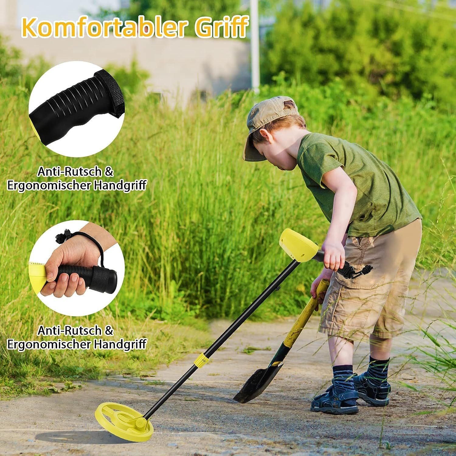 KOMFOTTEU Metalldetektor für Kinder, mit verstellbarem Stiel (64-84 cm)
