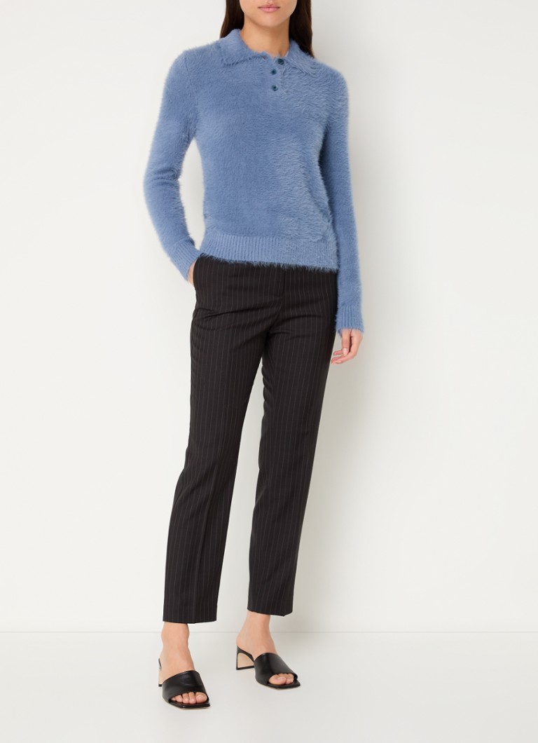 Pantaloni Sisley conici cu talie înaltă, din amestec fin de lână cu dungi.